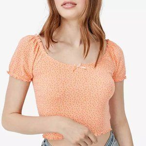 American Eagle Peach Fuzz Orange Ditsy Floral Crop Top